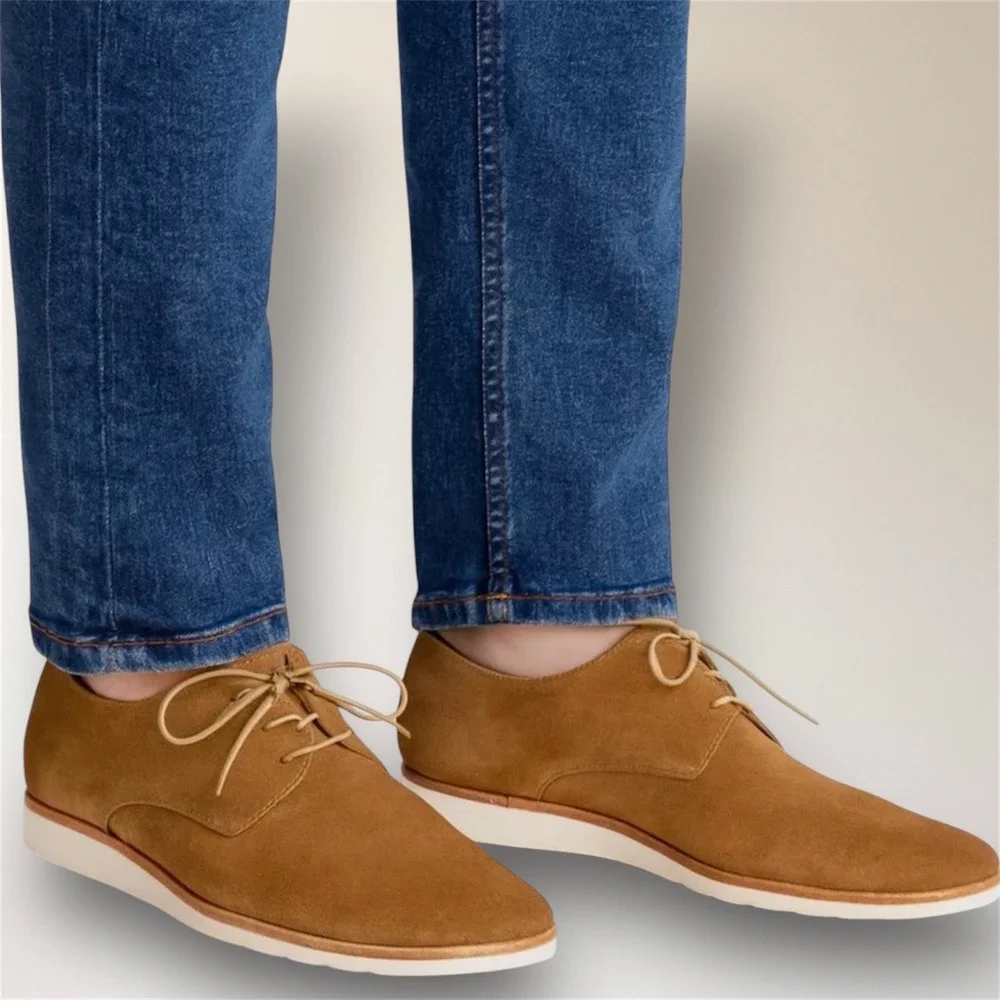 Nisolo Mens 8 Tan Suede Lightweight Derby Oxford Leather Travel Shoes New in Box